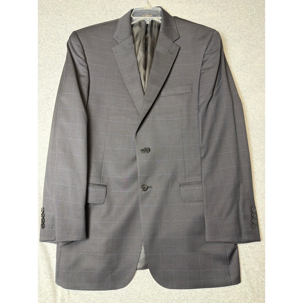Jos A Bank Signature Gold Blazer Mens 42L Tailored Fit Grey Blue Windowpane Wool